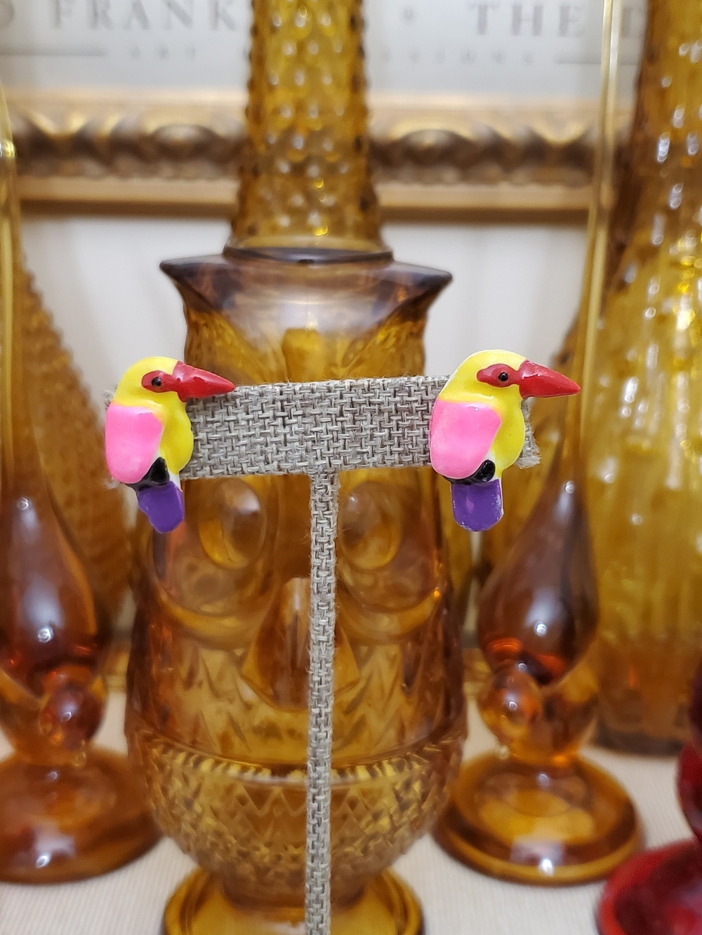 New Old Stock Vintage Colorful Parrot Bird Fashion Earrings